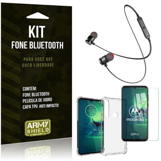 Imagem de Kit Fone Bluetooth Sport 901 Moto G8 Plus Fone + Capa Anti Impacto + Película Vidro - Armyshield