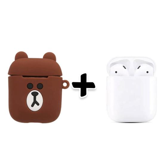 Imagem de Kit Fone de Ouvido Sem Fio com Capa Ursinho Silicone 3D