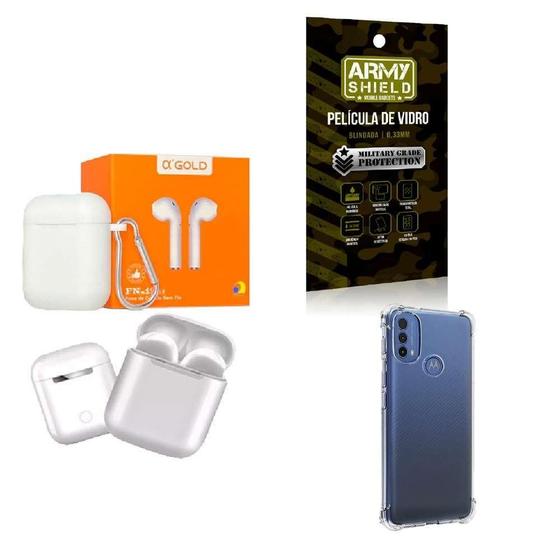 Imagem de Kit Fone Sem Fio + Capinha Motorola E40 + Película 3D