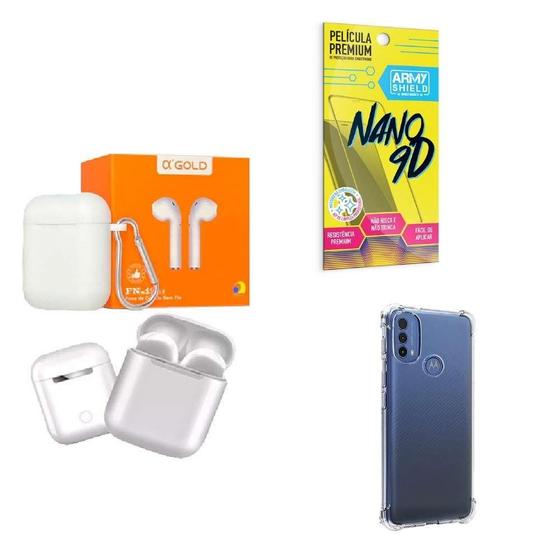 Imagem de Kit Fone Sem Fio + Capinha Motorola E40 + Película 9D