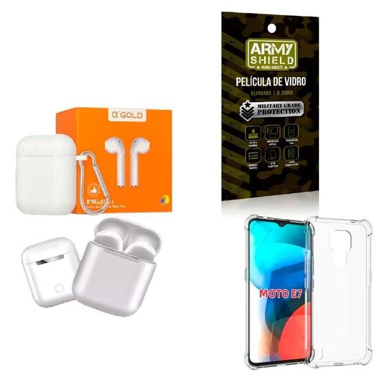 Imagem de Kit Fone Sem Fio + Capinha Motorola E7 + Película 3D
