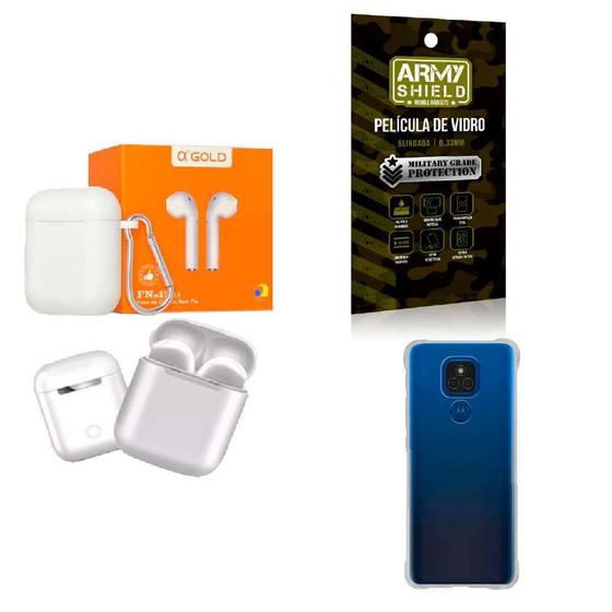 Imagem de Kit Fone Sem fio + Capinha Motorola E7 Plus + Película 3D
