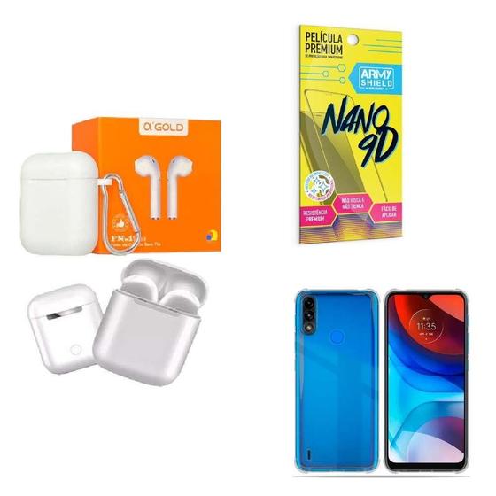 Imagem de Kit Fone Sem Fio + Capinha Motorola E7 Power + Película 9D