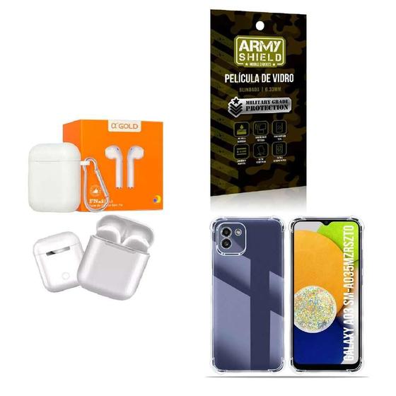 Imagem de Kit Fone Sem Fio + Capinha Samsung A03 + Película 3D