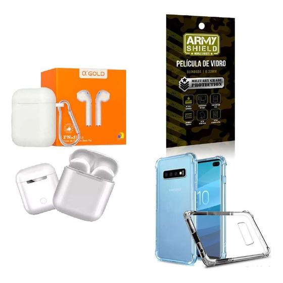 Imagem de Kit Fone Sem Fio + Capinha Samsung S10 Plus + Película 3D