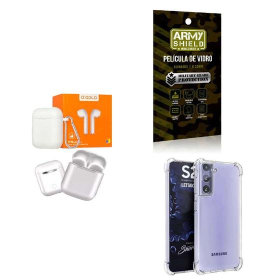 Imagem de Kit Fone Sem fio + Capinha Samsung S21 Plus + Película 3D