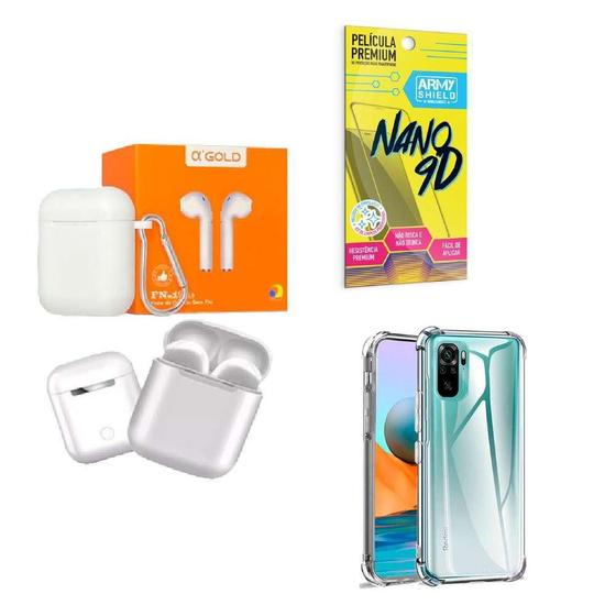 Imagem de Kit Fone Sem Fio + Capinha Xiaom Redminote 10S + Película 9D