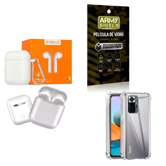 Imagem de Kit Fone Sem fio + Capinha Xiaomi RedmiNote 10Pro + Película 3D