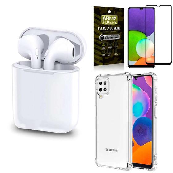 Imagem de Kit Fone Sem Fio Tws Gold Samsung A22 4G + Película Vidro 3D