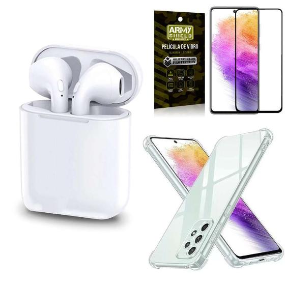 Imagem de Kit Fone Sem Fio Tws Gold Samsung A73 + Capinha + Película de Vidro 3D