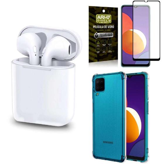 Imagem de Kit Fone Sem Fio Tws Gold Samsung M12 + Capinha + Película de Vidro 3D