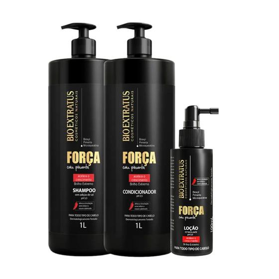 Imagem de Kit Força com pimenta 1 Shampoo 1 Condicionador 1L 1 Loção 100ml