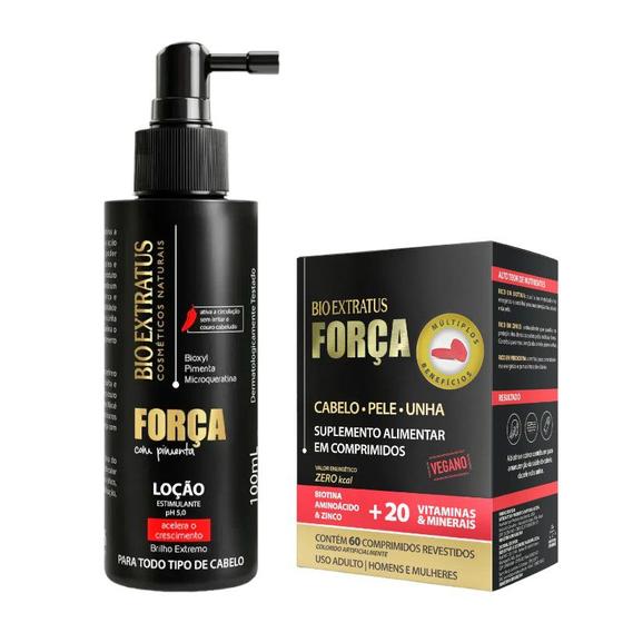 Imagem de Kit Força com pimenta Acelera crescimento 1 Loção 100ml 1 Suplemento 60cp