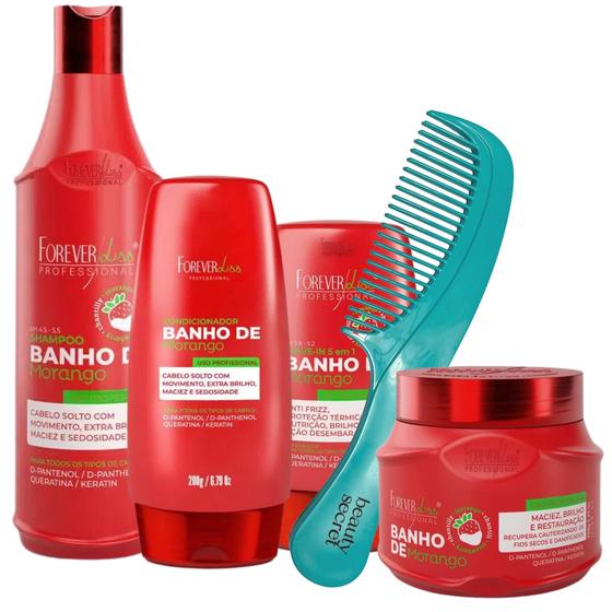 Imagem de Kit Forever Liss Banho de Morango Home Care Pente Beauty