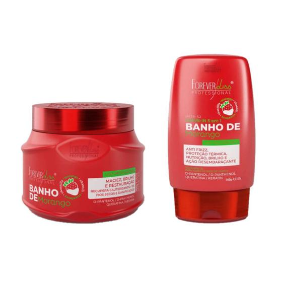 Imagem de Kit Forever Liss Banho de Morango Máscaras 250g+Leave In140g