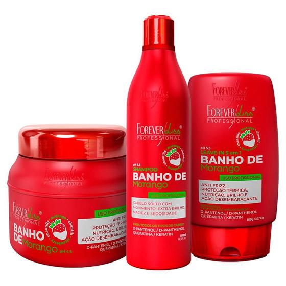 Imagem de Kit Forever Liss Banho De Verniz Morango Completo Home Care