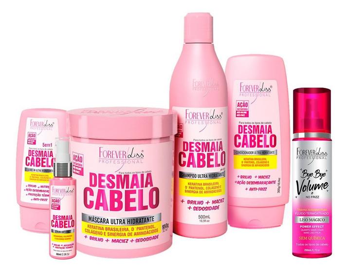 Kit Forever Liss Desmaia Cabelo Completo C/ Máscara 950g + Bye Bye ...
