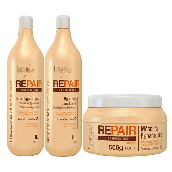 Imagem de Kit Forever Liss Force Repair Reparador Litro 3 Itens