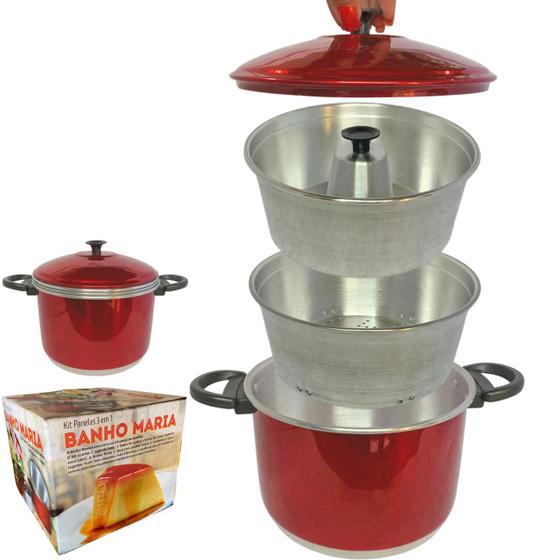 Kit Forma Pudim Banho Maria Panela Alumínio Reforçado 3 x 1 Conjunto FormaPudim Banho Maria Caçarola Menor preço em Kit Forma Pudim Banho Maria Panela Alumínio Reforçado 3 x 1 Conjunto FormaPudim Banho Maria Caçarola