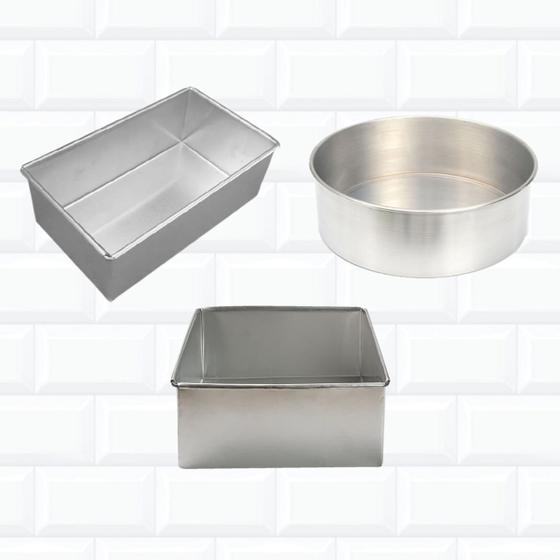 Imagem de Kit Formas Para Bolo De 1kg Redonda Quadrada Retangular