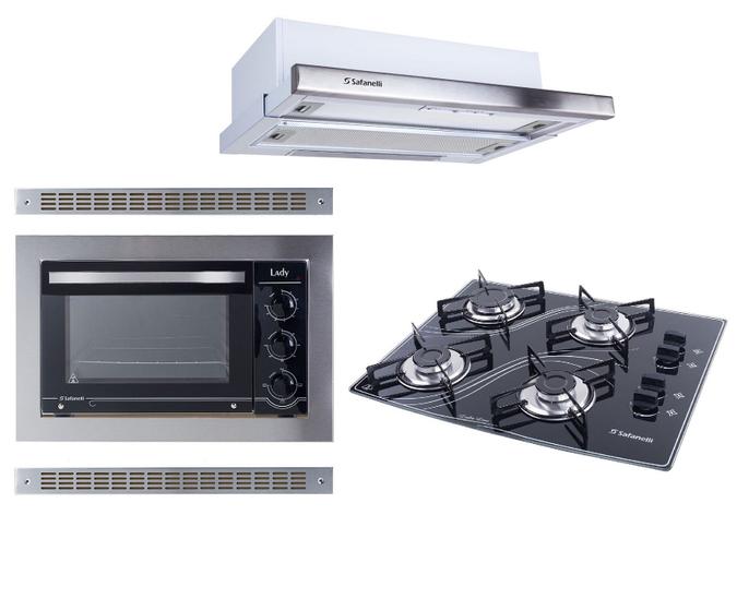 Imagem de Kit Forno Elétrico Embutir 45L Cooktop 4B Preto Depurador Embutir Safanelli