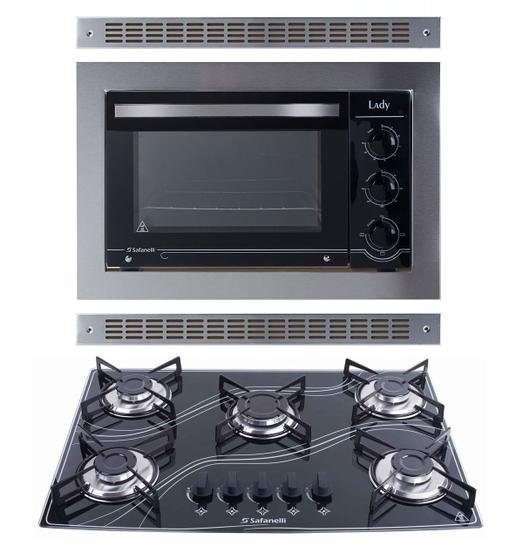 Imagem de Kit Forno Elétrico Embutir 45L Cooktop 5 Bocas Preto Safanelli