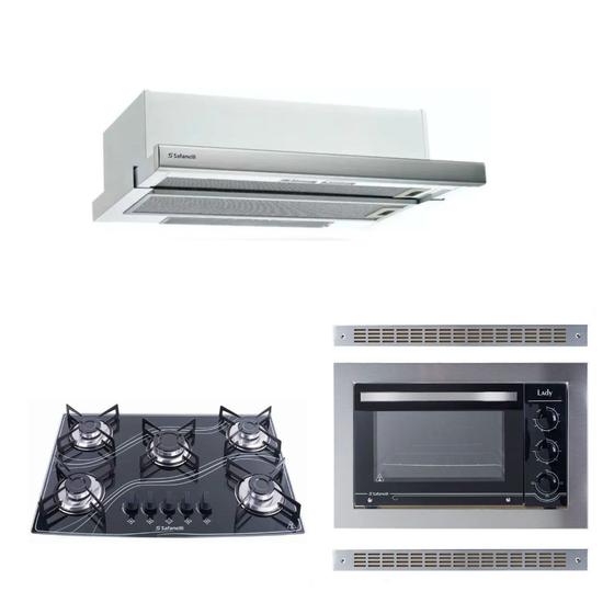 Imagem de Kit Forno Elétrico Embutir 45L Cooktop Preto Depurador Embutir Safanelli