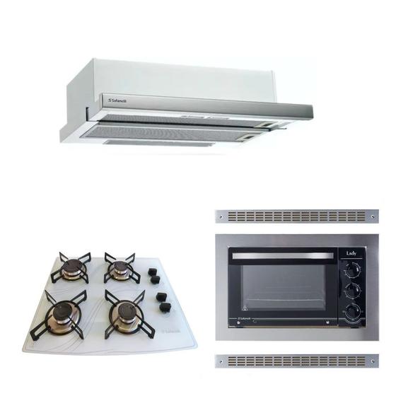 Imagem de Kit Forno Elétrico Embutir 45L Depurador Embutir Cooktop 4 Bocas Safanelli