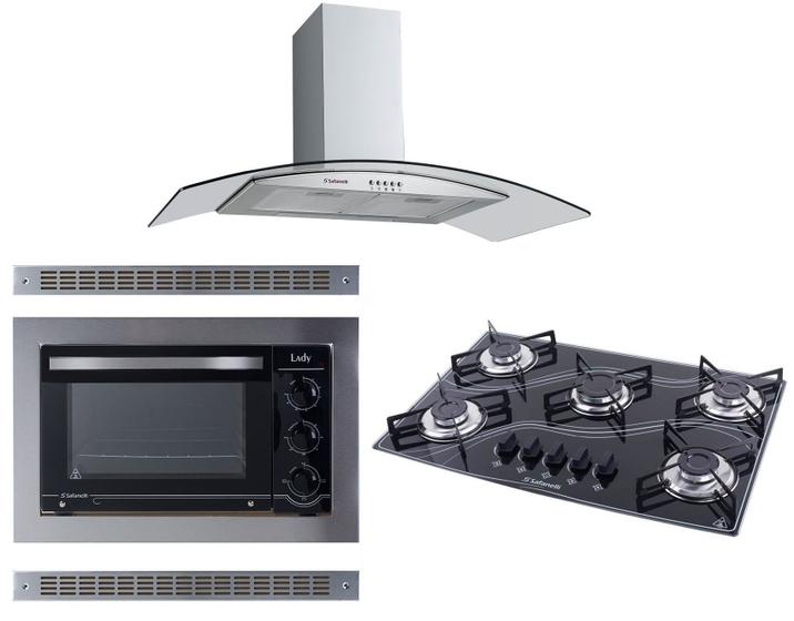 Imagem de Kit Forno Elétrico Embutir Coifa Gourmet 90Cm Cooktop Colors Safanelli