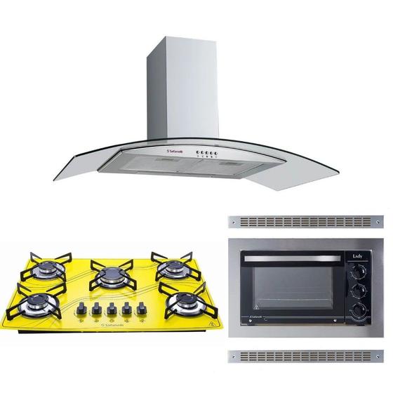 Imagem de Kit Forno Embutir Coifa Gourmet 90 Cooktop Amarelo Safanelli