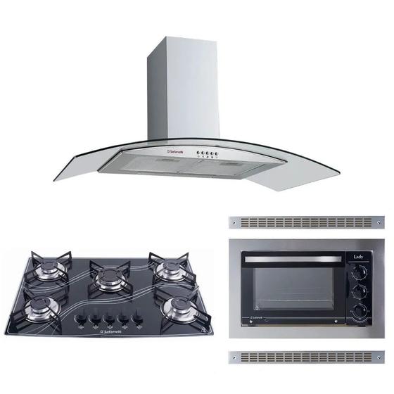 Imagem de Kit Forno Embutir Coifa Gourmet 90 Cooktop Preto Safanelli