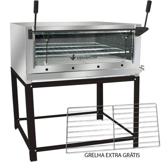 Imagem de Kit Forno Industrial Venâncio Roma Inox 90 Cm com Pedra Refratária Gás GLP + Grelha Adicional FIRI90