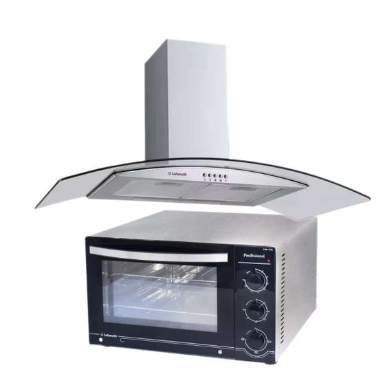 Imagem de Kit Forno Inox Bancada 45L e Coifa Gourmet 90 Cm Safanelli