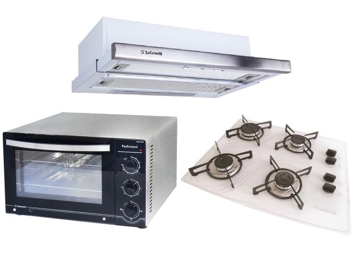 Imagem de Kit Forno Lady 45l Cooktop 4b Branco E Depurador Safanelli