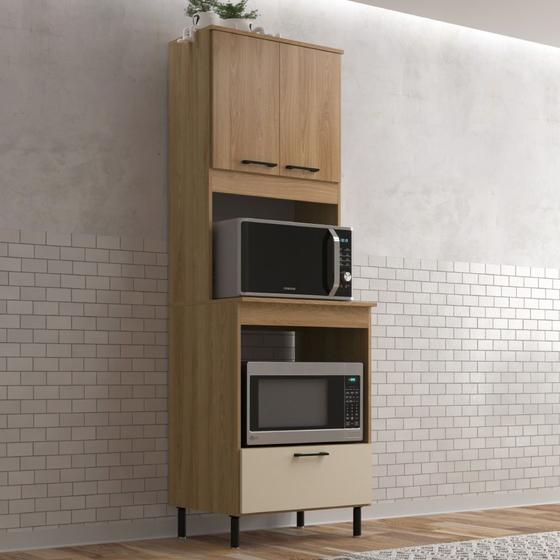 Imagem de Kit forno microondas Móveis sul Maisa 3 portas Oak Dunas