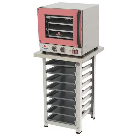 Imagem de Kit - Forno Turbo Elétrico Fast Oven PRP-004  127V Rosa + Bancada MES-004  + 8 Assadeiras - Progás