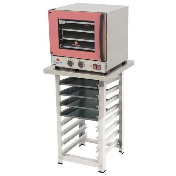 Imagem de Kit - Forno Turbo Elétrico Fast Oven PRP-004 220V Rosa + Bancada MES-004  + 4 Assadeiras - Progás