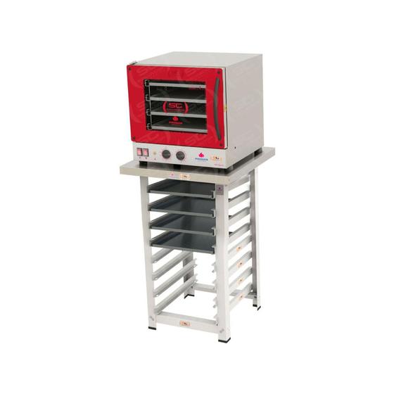 Imagem de Kit - Forno Turbo Elétrico Fast Oven Prp-004 220v Vermelho + Bancada Mes-004 + 4 Assadeiras - Progás