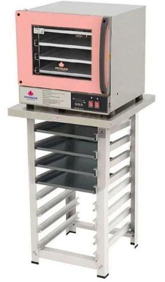 Imagem de Kit - Forno Turbo Elétrico Fast Oven PRP-004 Plus 220V Rosa + Bancada MES-004 + 4 Assadeiras  - Progás