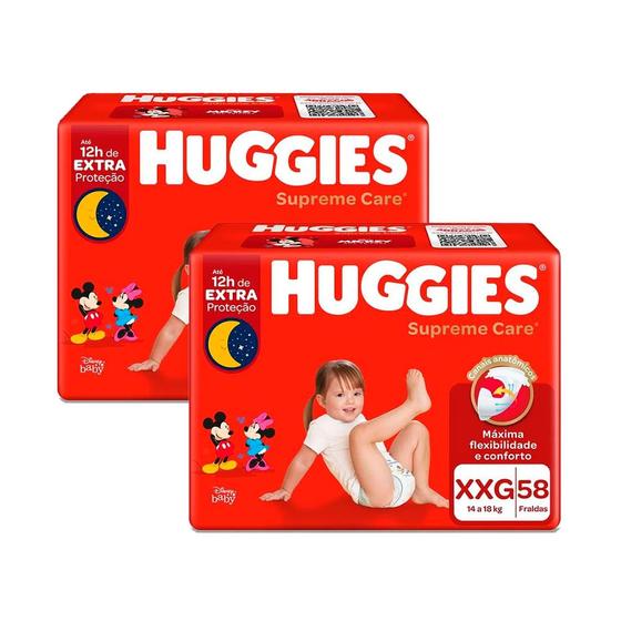 Imagem de Kit Fralda Descartável Huggies Supreme Care XXG 116 Tiras