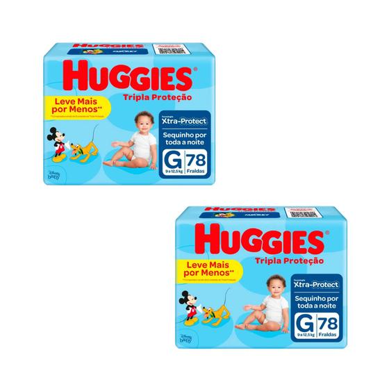 Imagem de Kit Fralda Descartável Huggies Tripla Proteção - Tam G - 156 Unidades - BARATO