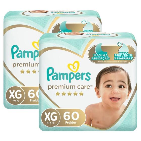 Imagem de Kit Fralda Pampers Premium Care Jumbo Tamanho XG 120 Unidades