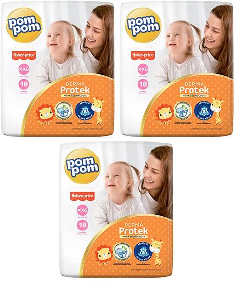 Imagem de Kit Fralda Pom Pom Fisher-Price Derma Protek - Tam. XXG 14 a 18 kg - 54 Unidades