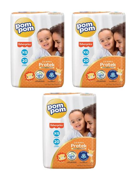 Kit Fralda Pompom Derma Protek Tam XG - 60 Fraldas Menor preço em Kit Fralda Pompom Derma Protek Tam XG - 60 Fraldas