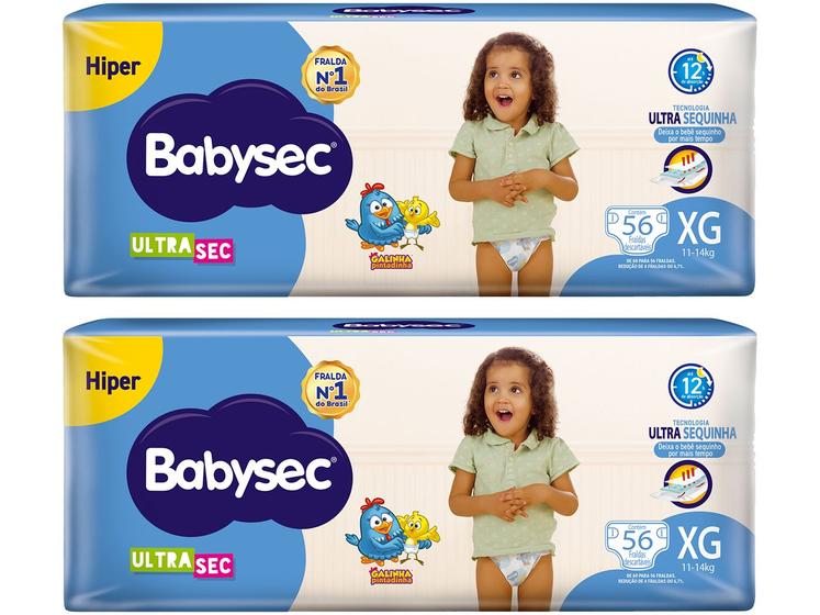 Kit Fraldas Babysec Ultrasec Galinha Pintadinha - Tam. XG 11 a 14kg 2 Pacotes com 56 Unidades Cada Imagem de Kit Fraldas Babysec Ultrasec Galinha Pintadinha