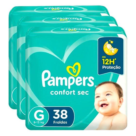 Imagem de Kit Fraldas Pampers Confort Sec G - 3 Pacotes 38 Unidades