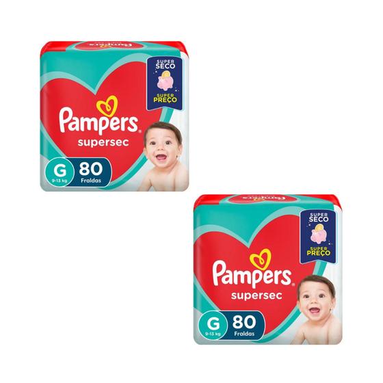 KIT Fraldas Pampers Supersec Tam. G - 9 a 13kg - 160 Unidades/ Tiras - ATACADO BARATO Menor preço em KIT Fraldas Pampers Supersec Tam. G - 9 a 13kg - 160 Unidades/ Tiras - ATACADO BARATO