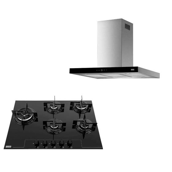 Kit franke cooktop a gás glass 5b 75cm bivolt 14638 + coifa linea touch