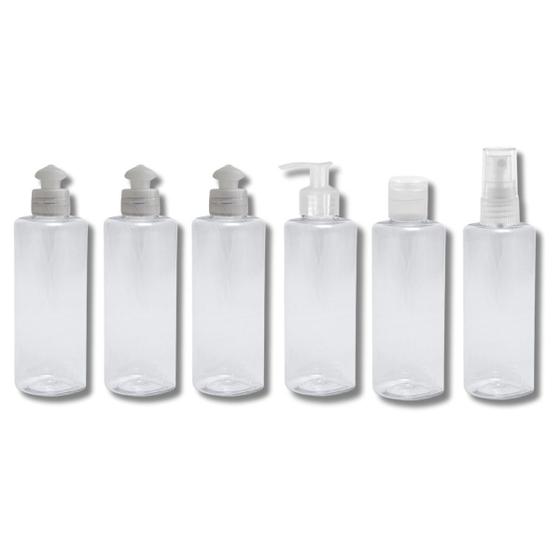 Imagem de Kit Frascos Viagem Creme 3 Pushpull 1 Pump 1 Spray 1 Fliptop