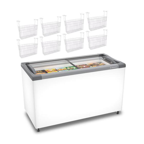 Imagem de Kit - Freezer Horizontal Tampa de Vidro 318 Litros Nf40 - Metalfrio 127v + 8 Cestos Nextgen Branco